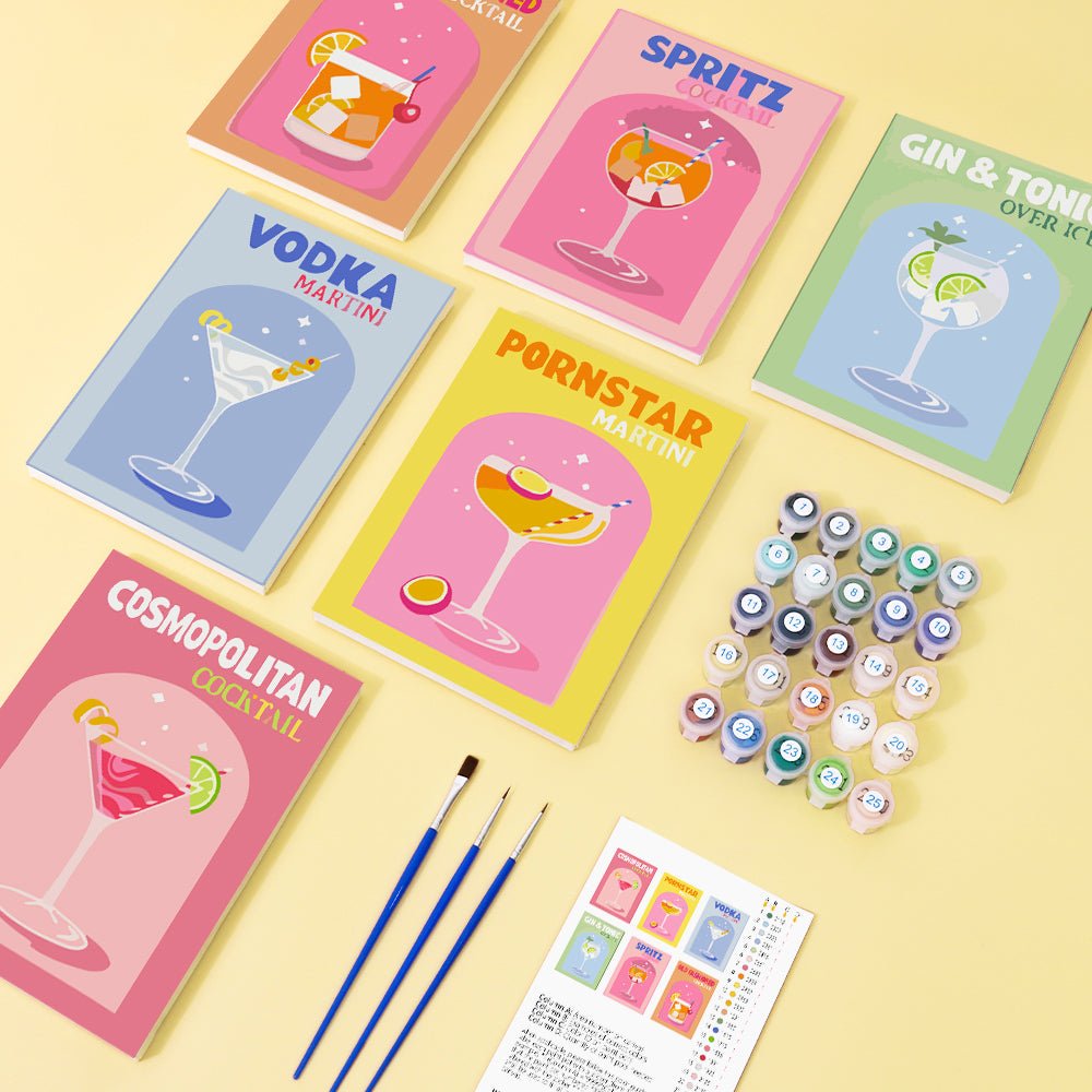 Pop Cocktail Parade - Mini Paint by Numbers Kit (6 Pieces) paint by numbers kit