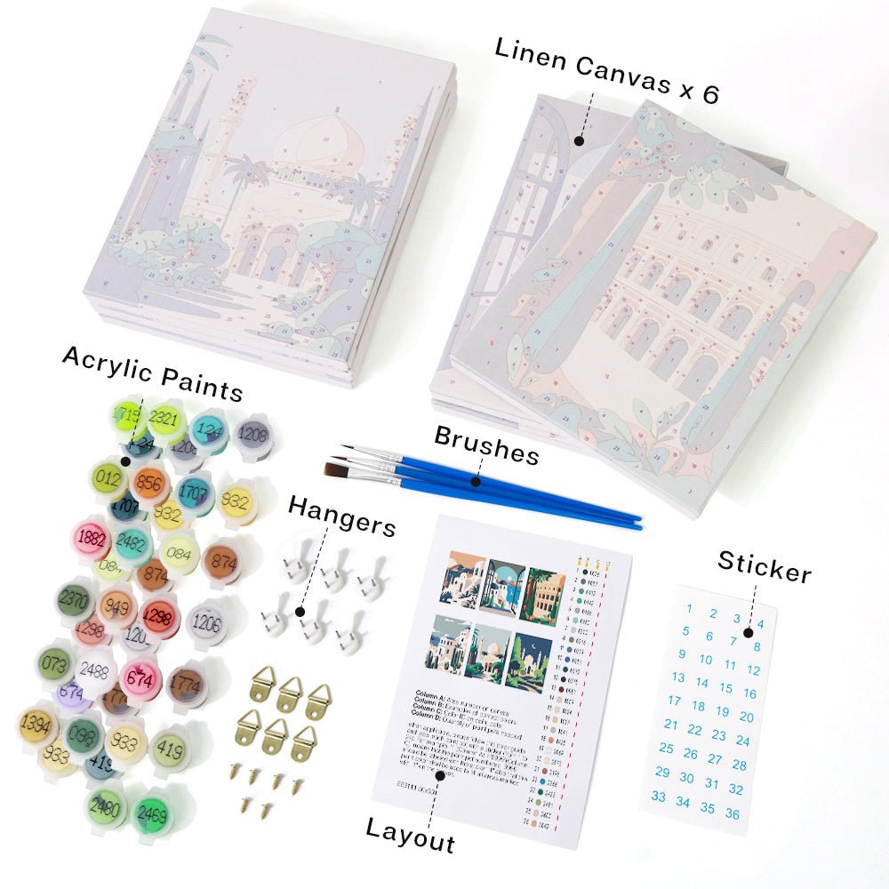 Mediterranean Archways - Mini Paint by Numbers Kit (6 Pieces) paint by numbers kit
