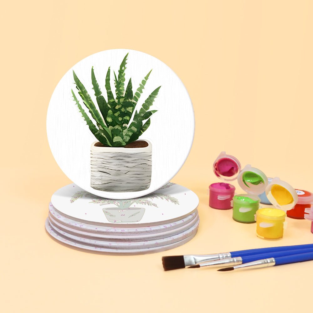 Indoor Green Plants - Coasters Paint by Numbers Kit (6 Pieces) paint by numbers kit