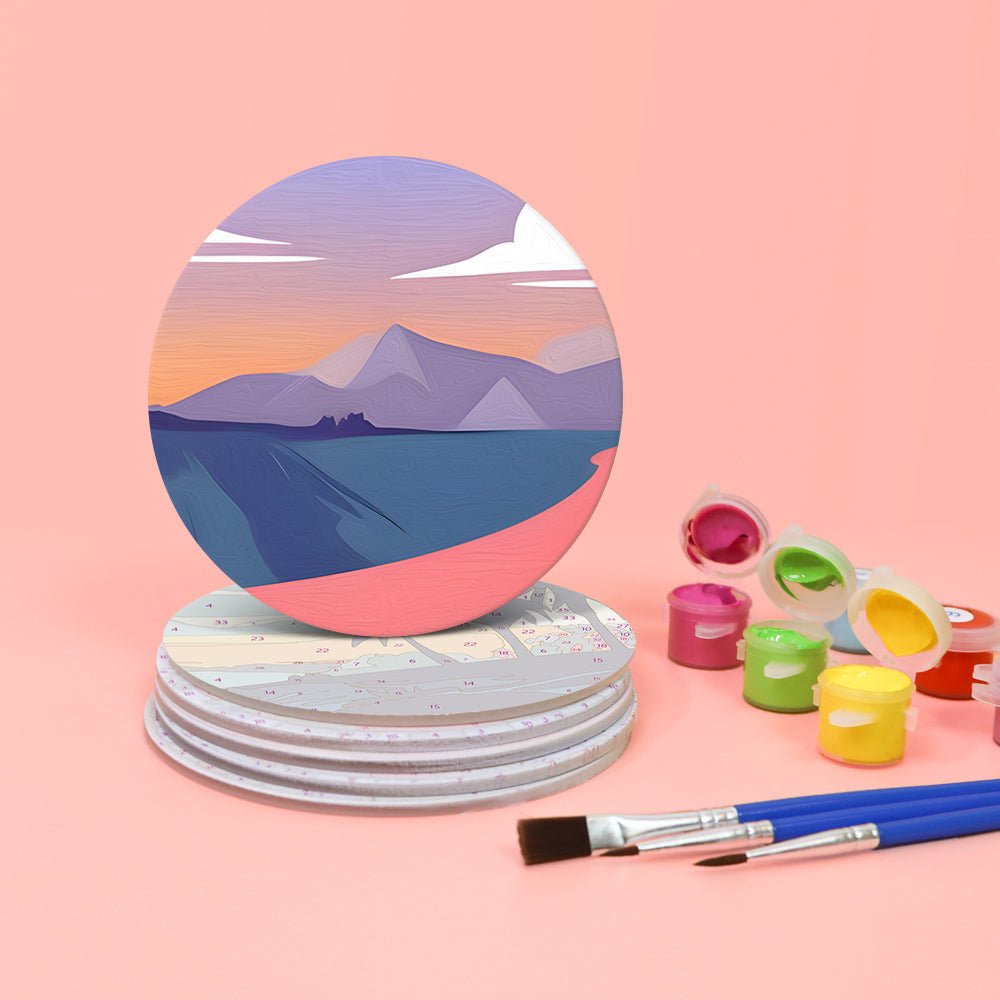 Serene Sunset Landscapes - Coasters Paint by Numbers Kit (6 Pieces) paint by numbers kit