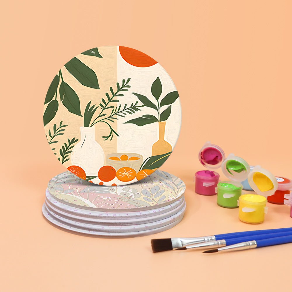 Modern Botanical Art - Coasters Paint by Numbers Kit (6 Pieces) paint by numbers kit
