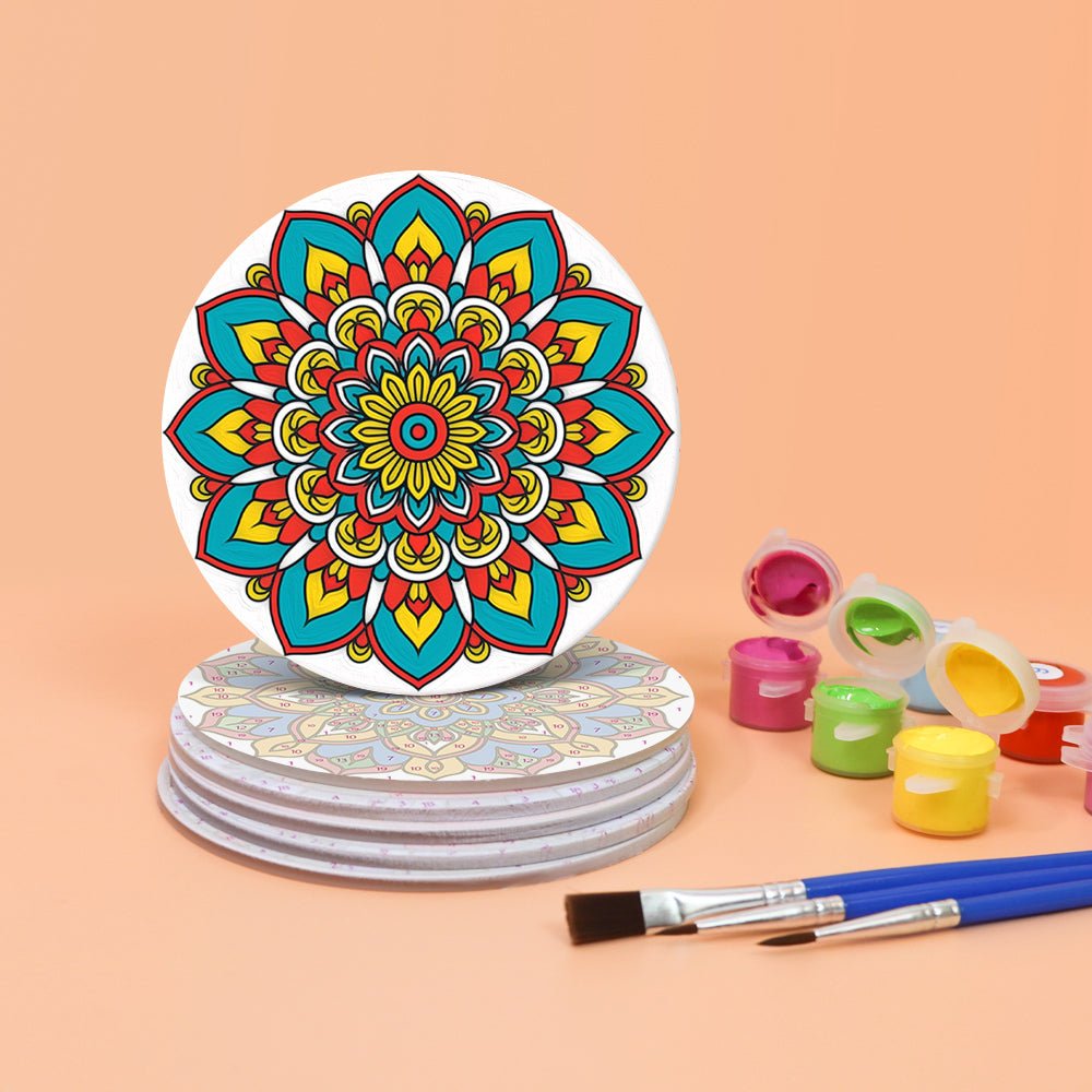 Colorful Mandala Patterns - Coasters Paint by Numbers Kit (6 Pieces) paint by numbers kit