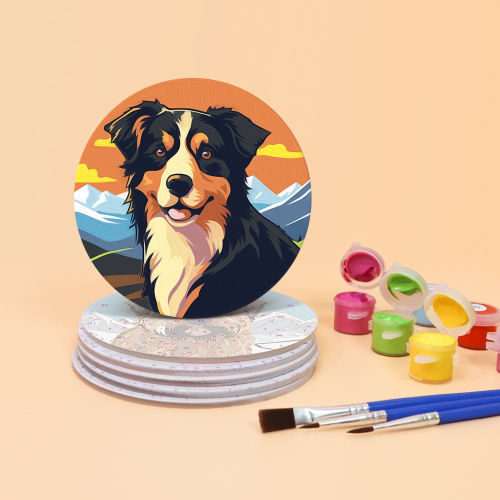 Happy Mountain Dogs - Coasters Paint by Numbers Kit (6 Pieces) paint by numbers kit
