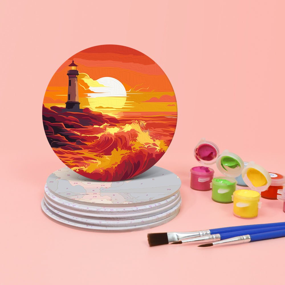 Sunset Landscape Silhouettes - Coasters Paint by Numbers Kit (6 Pieces) paint by numbers kit