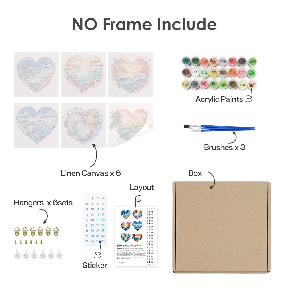 Ocean Love Hearts - Mini Paint by Numbers Kit (6 Pieces) paint by numbers kit