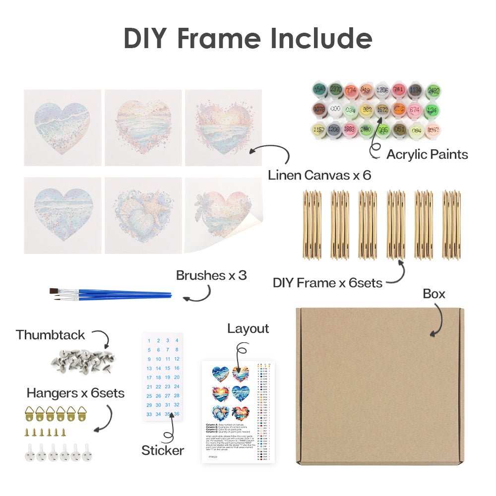 Ocean Love Hearts - Mini Paint by Numbers Kit (6 Pieces) paint by numbers kit