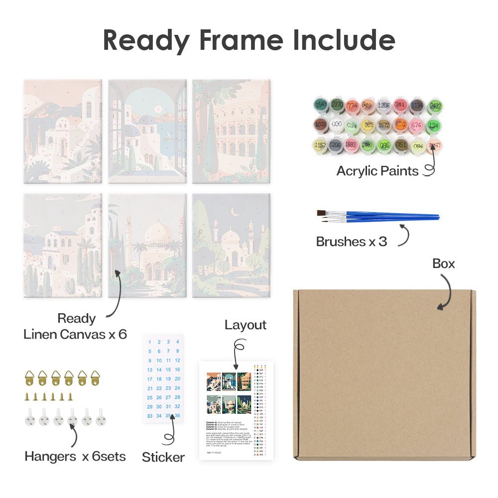 Mediterranean Archways - Mini Paint by Numbers Kit (6 Pieces) paint by numbers kit