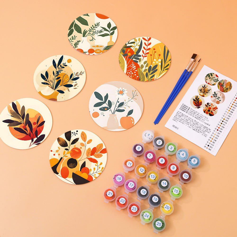 Modern Botanical Art - Coasters Paint by Numbers Kit (6 Pieces) paint by numbers kit