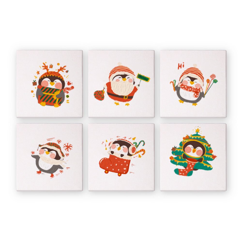 Cozy Christmas Penguins - Mini Paint by Numbers Kit (6 Pieces) paint by numbers kit