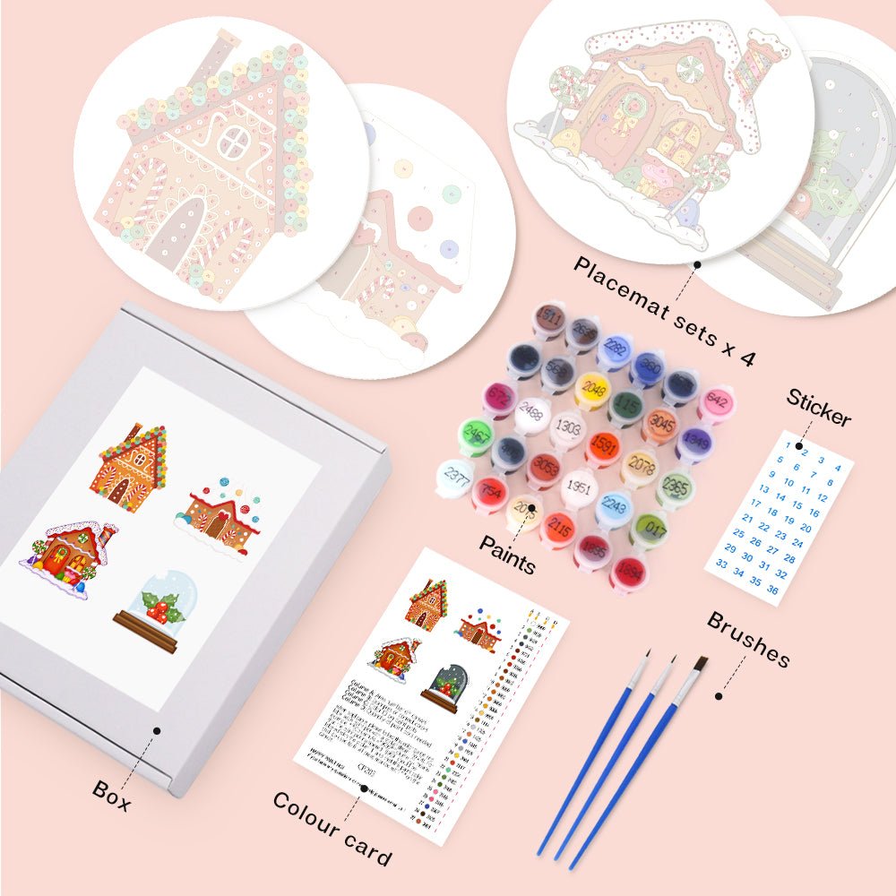 Gingerbread Wonderland (4 Pieces) paint by numbers kit