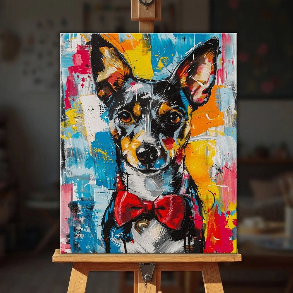 Cachorro con pajarita colorida