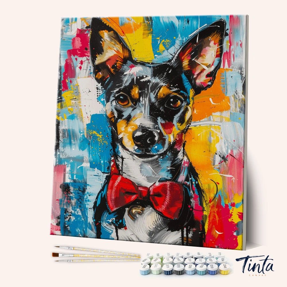 Cachorro con pajarita colorida