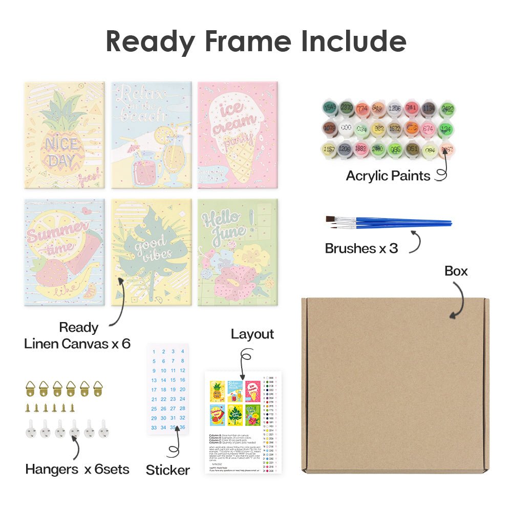 Good Vibes Summer Club - Mini Paint by Numbers Kit (6 Pieces) paint by numbers kit