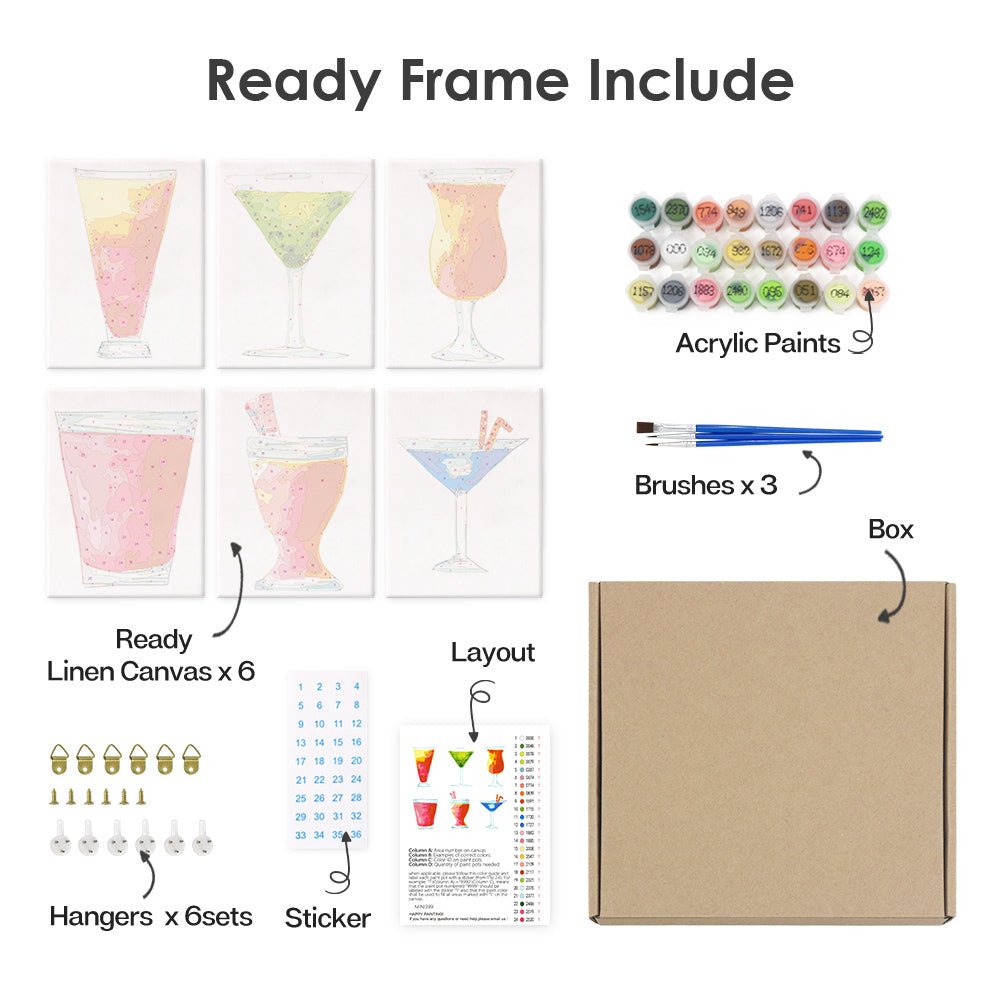Modern Cocktail Shades - Mini Paint by Numbers Kit (6 Pieces) paint by numbers kit