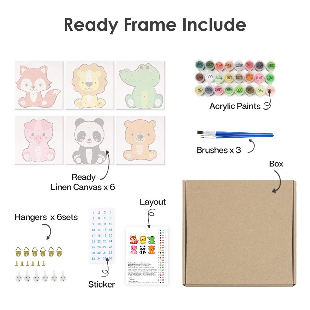 Tiny Jungle Friends - Mini Paint by Numbers Kit (6 Pieces) paint by numbers kit