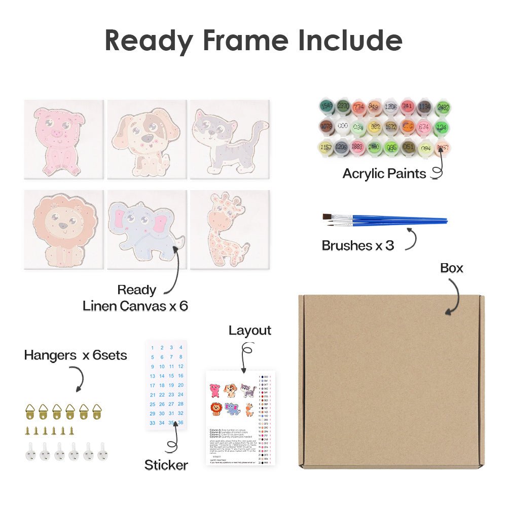 Happy Little Animal Friends - Mini Paint by Numbers Kit (6 Pieces) paint by numbers kit