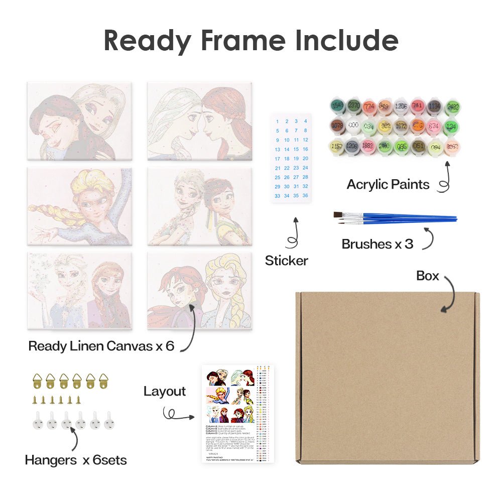 Snow Sisters Forever - Mini Paint by Numbers Kit (6 Pieces) paint by numbers kit