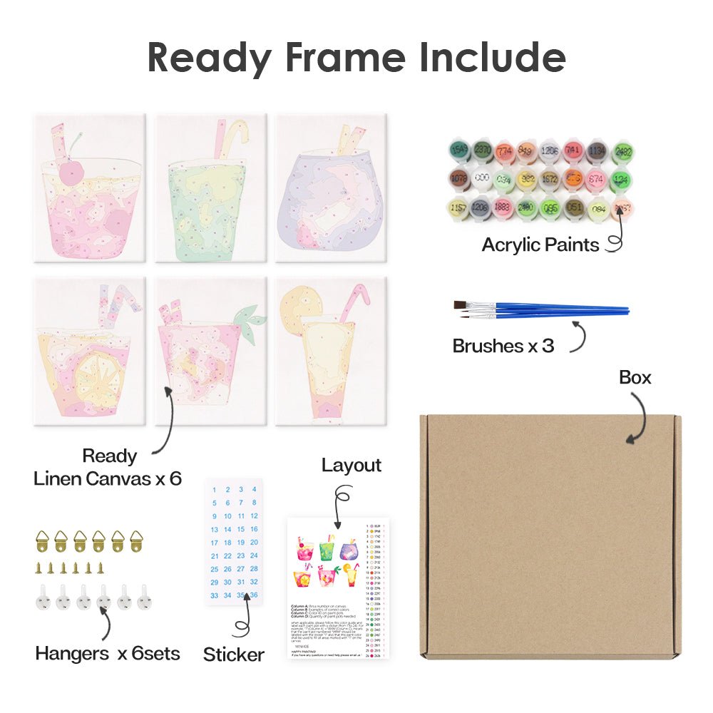 Pastel Drink Dreams - Mini Paint by Numbers Kit (6 Pieces) paint by numbers kit