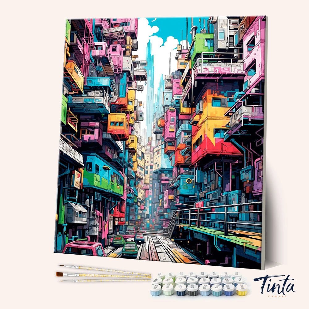 Ciudad apilada de neón