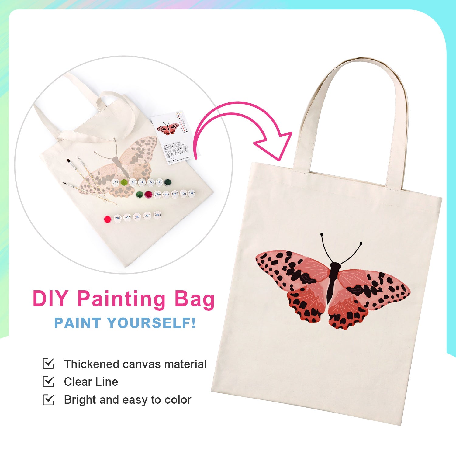 Coral Butterfly Carry Bag paint by numbers kit