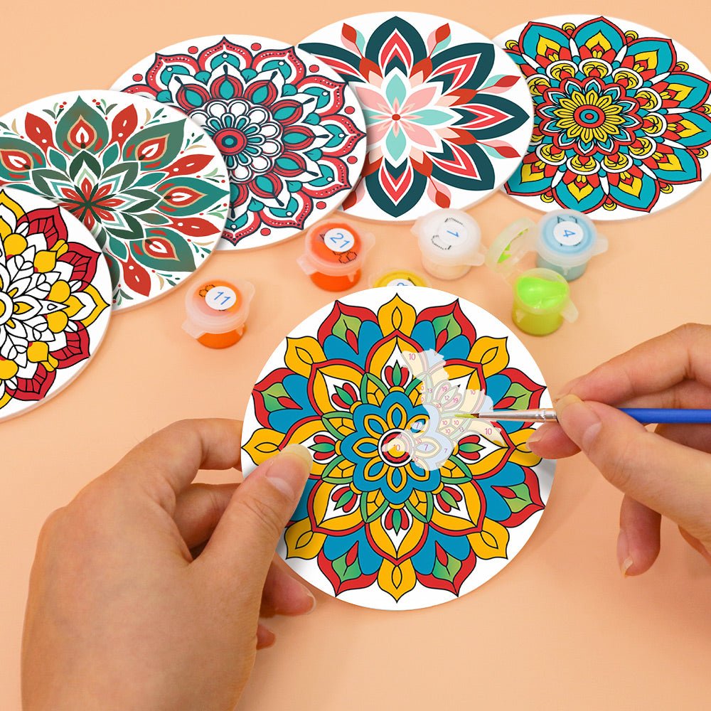 Colorful Mandala Patterns - Coasters Paint by Numbers Kit (6 Pieces) paint by numbers kit