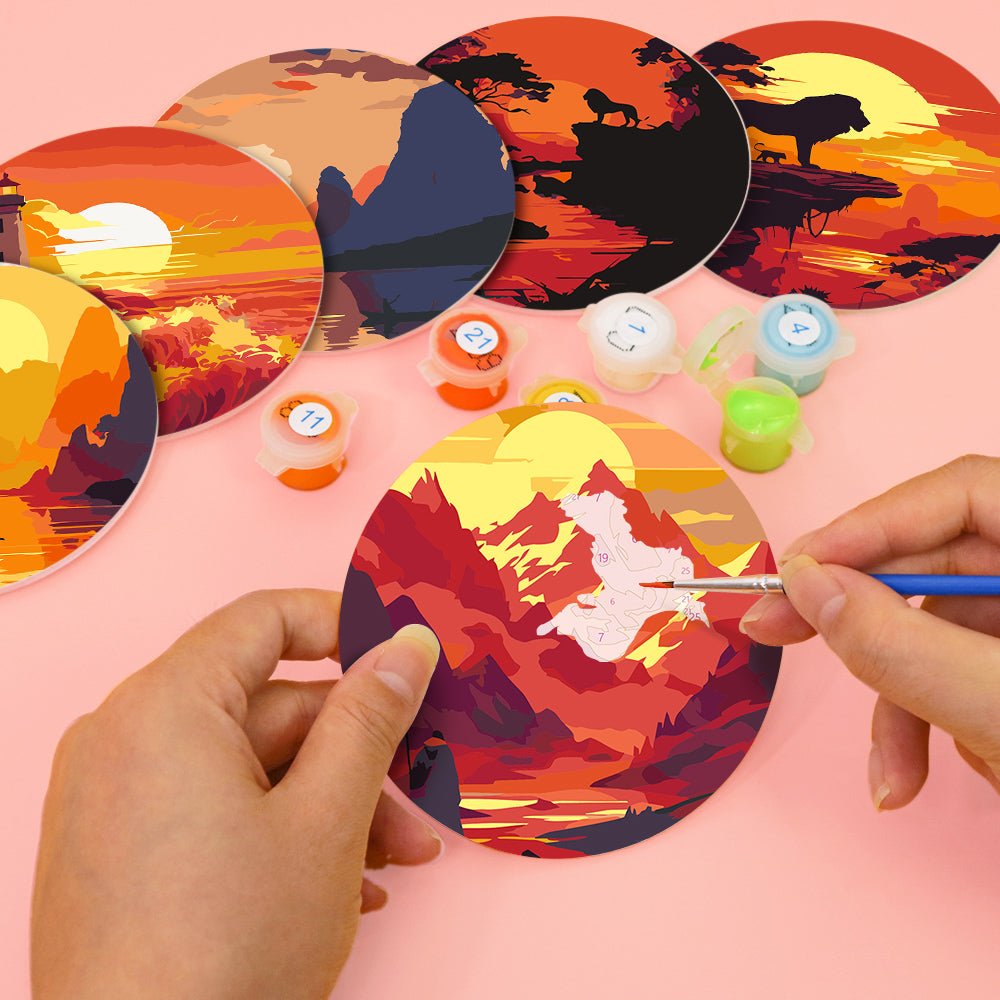 Sunset Landscape Silhouettes - Coasters Paint by Numbers Kit (6 Pieces) paint by numbers kit
