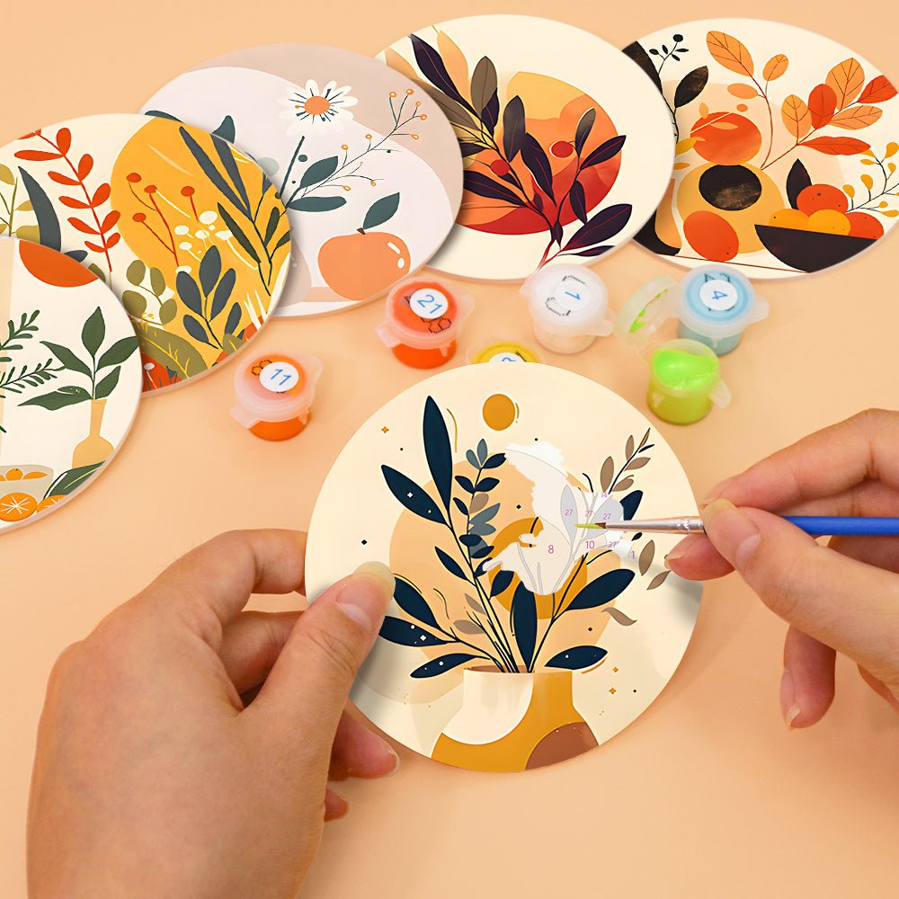 Modern Botanical Art - Coasters Paint by Numbers Kit (6 Pieces) paint by numbers kit