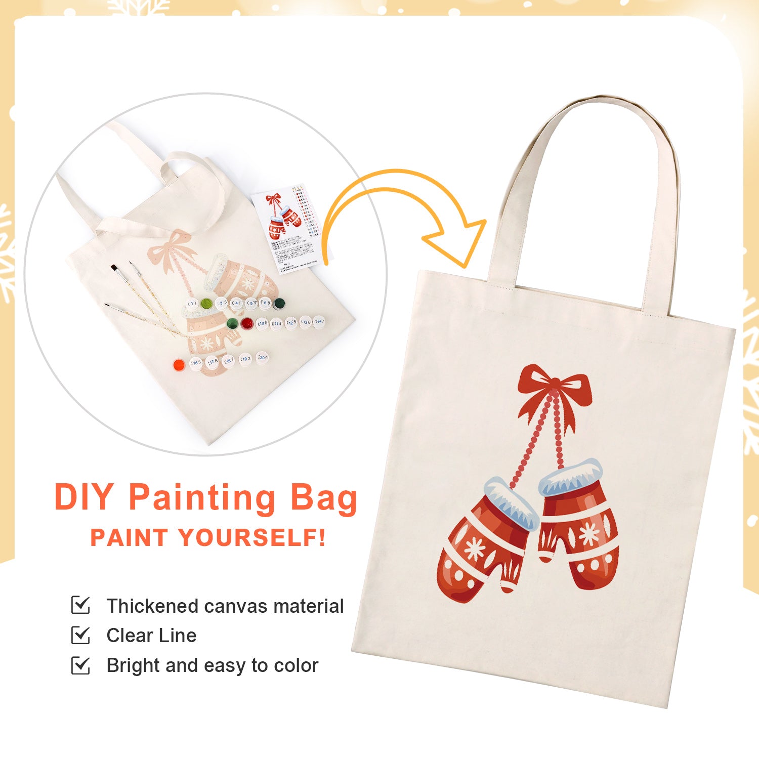 Festive Mittens Carry Bag paint by numbers kit