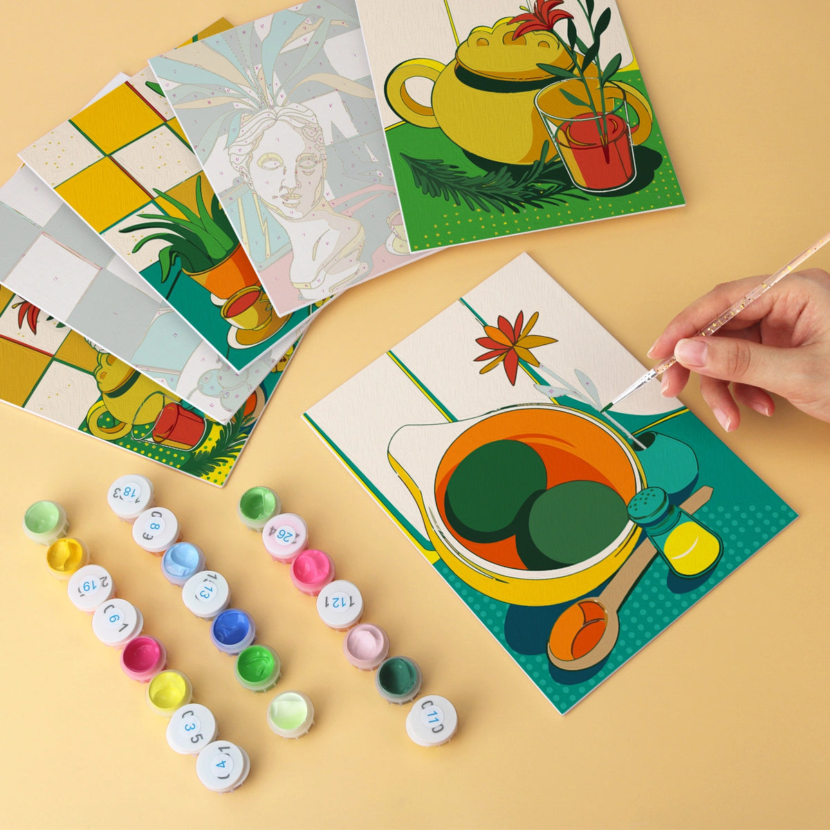Retro Mediterranean Still Life - Mini Paint by Numbers (6 Pieces)