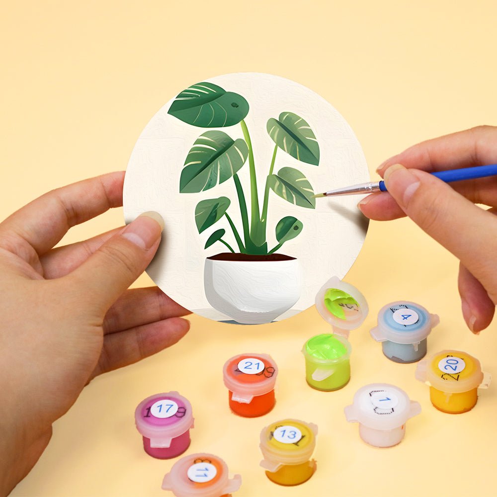 Indoor Green Plants - Coasters Paint by Numbers Kit (6 Pieces) paint by numbers kit