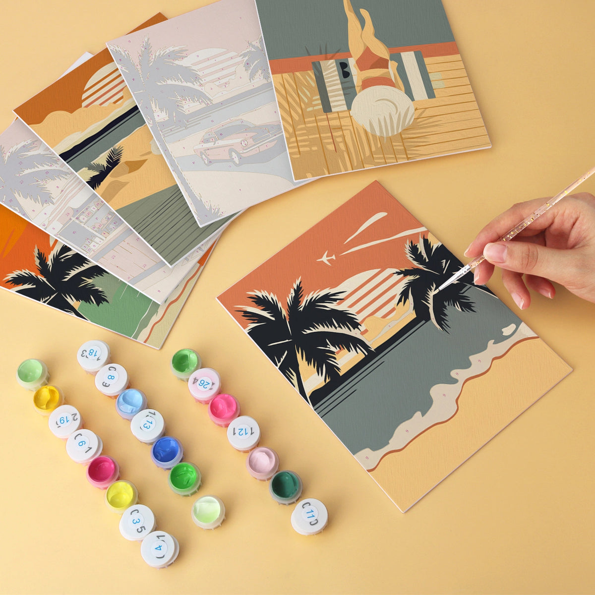 Retro Beach Days - Mini Paint by Numbers (6 Pieces)