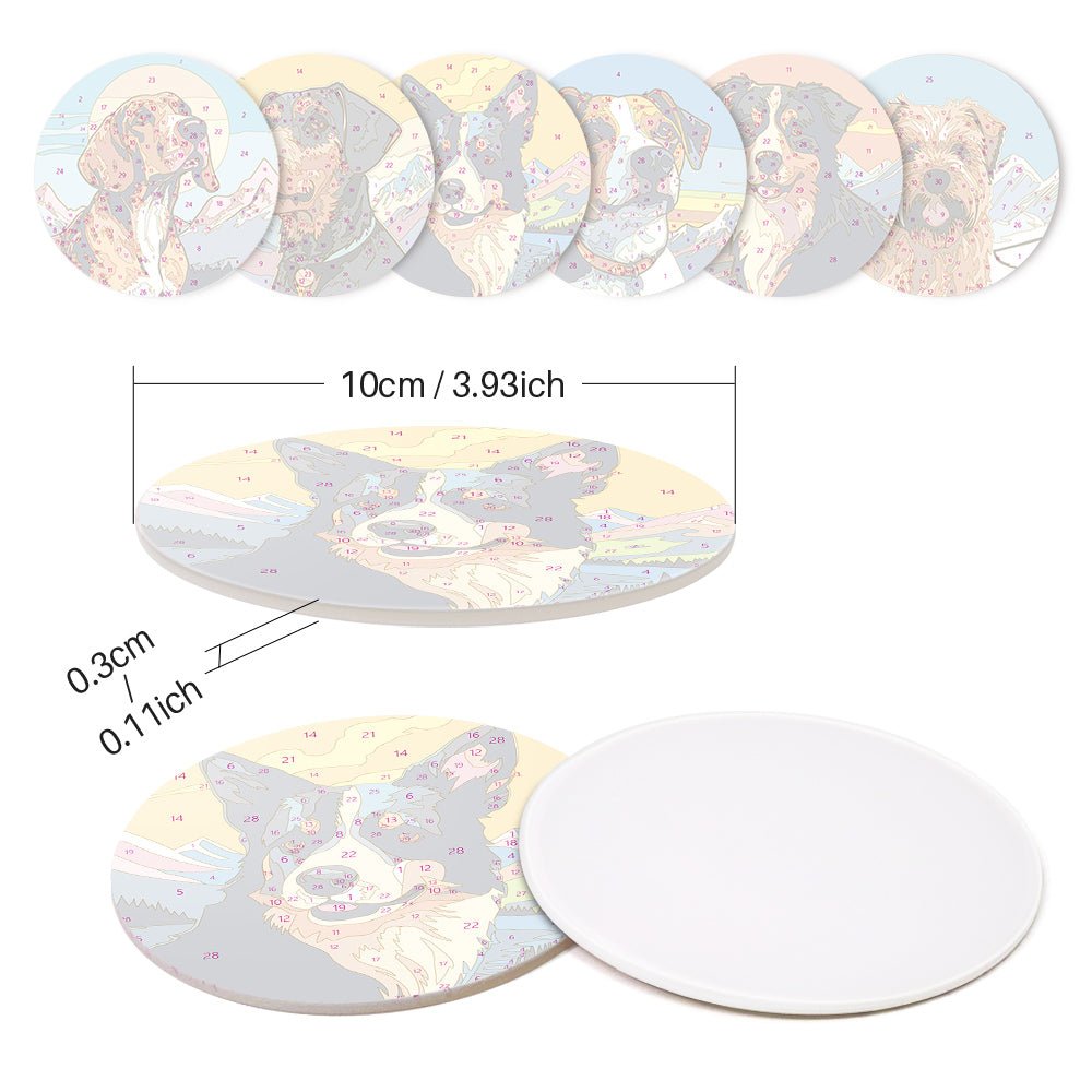 Happy Mountain Dogs - Coasters Paint by Numbers Kit (6 Pieces) paint by numbers kit