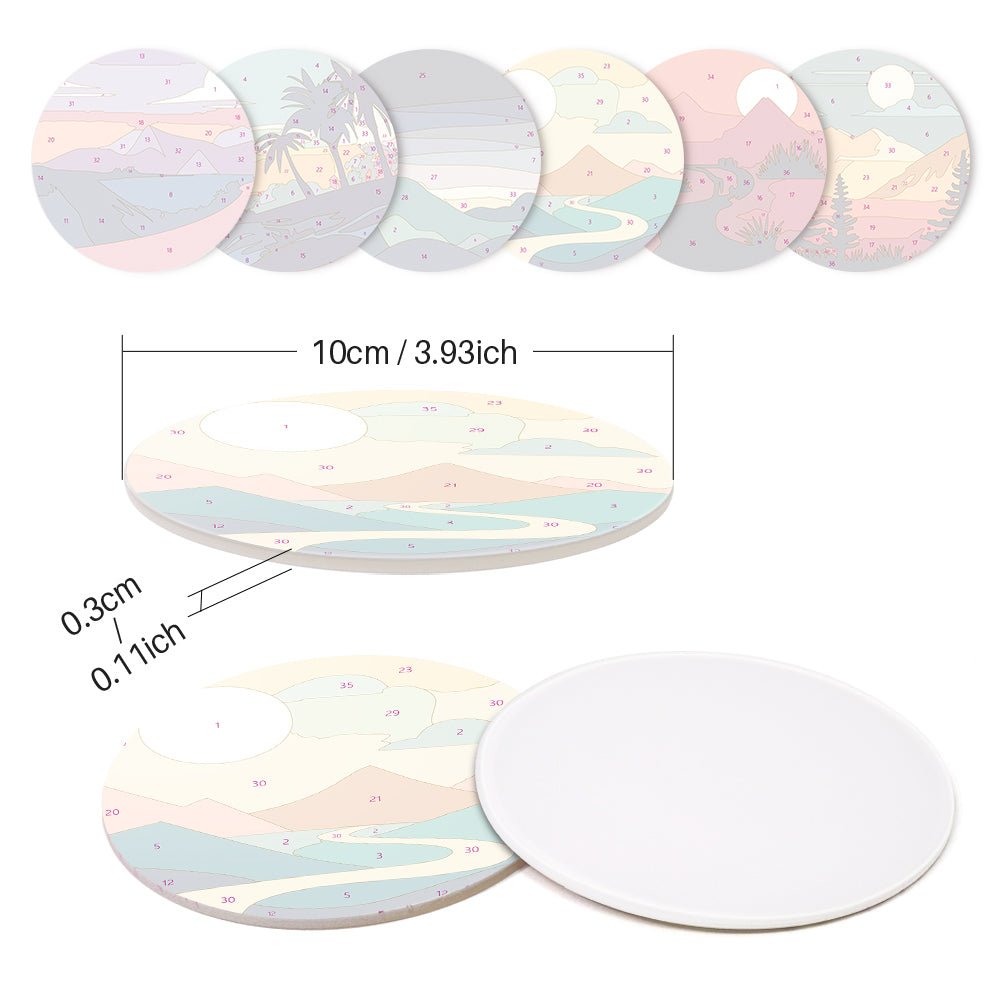 Serene Sunset Landscapes - Coasters Paint by Numbers Kit (6 Pieces) paint by numbers kit