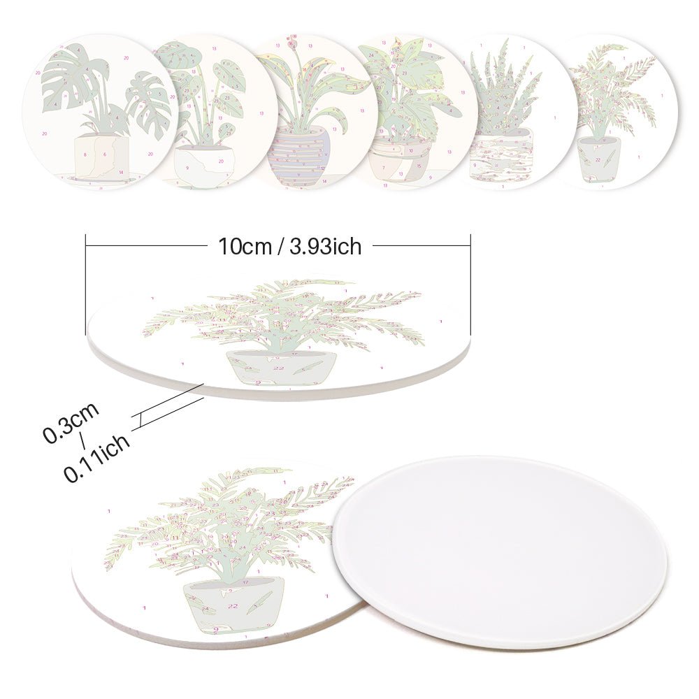 Indoor Green Plants - Coasters Paint by Numbers Kit (6 Pieces) paint by numbers kit