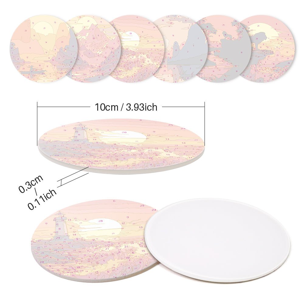Sunset Landscape Silhouettes - Coasters Paint by Numbers Kit (6 Pieces) paint by numbers kit