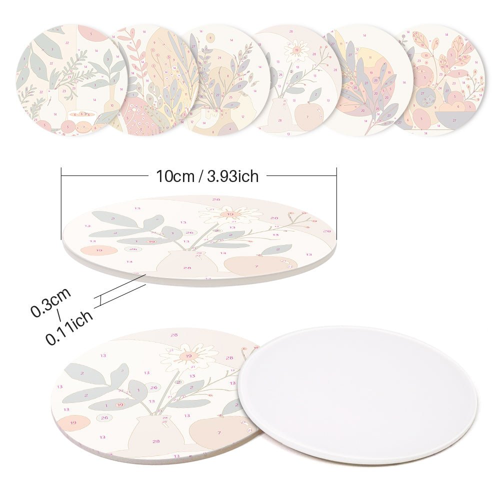 Modern Botanical Art - Coasters Paint by Numbers Kit (6 Pieces) paint by numbers kit