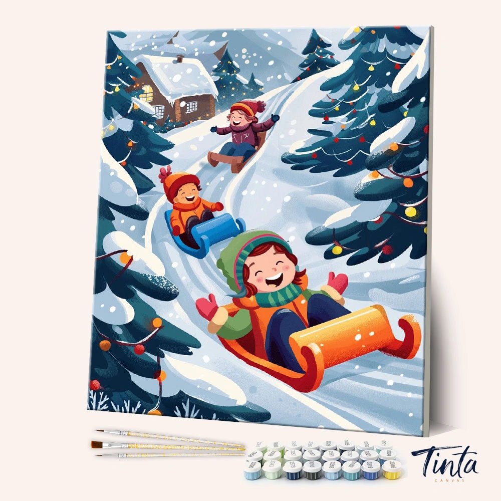 Winter Sledding Joy paint by numbers kit