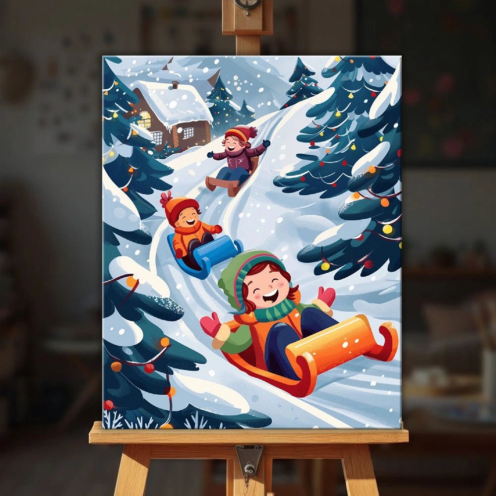 Winter Sledding Joy paint by numbers kit