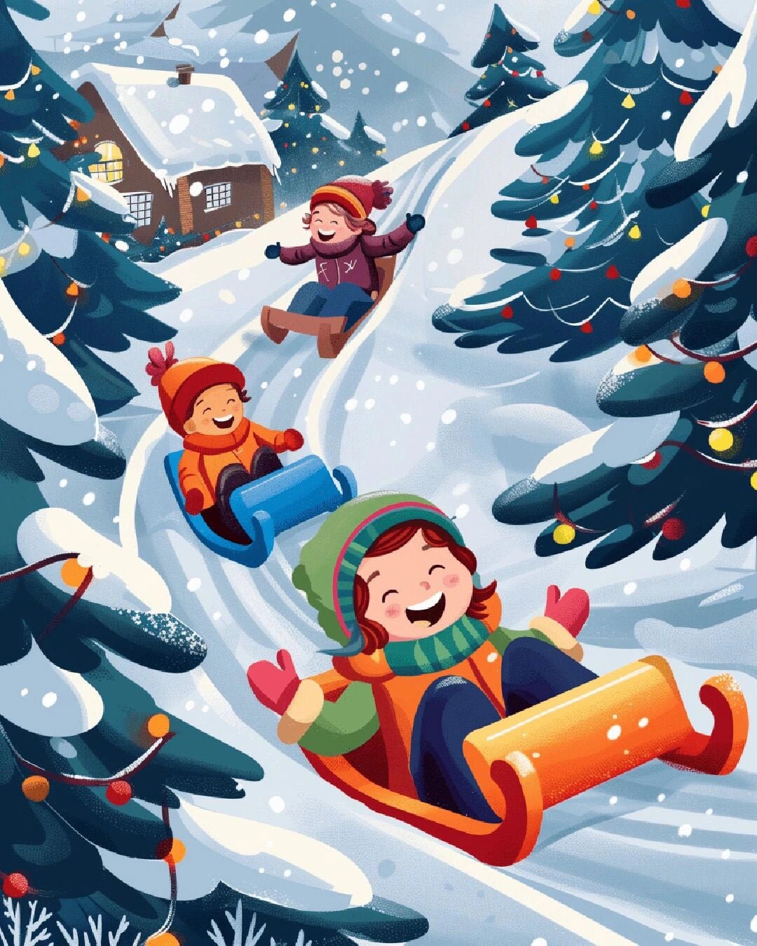 Winter Sledding Joy paint by numbers kit