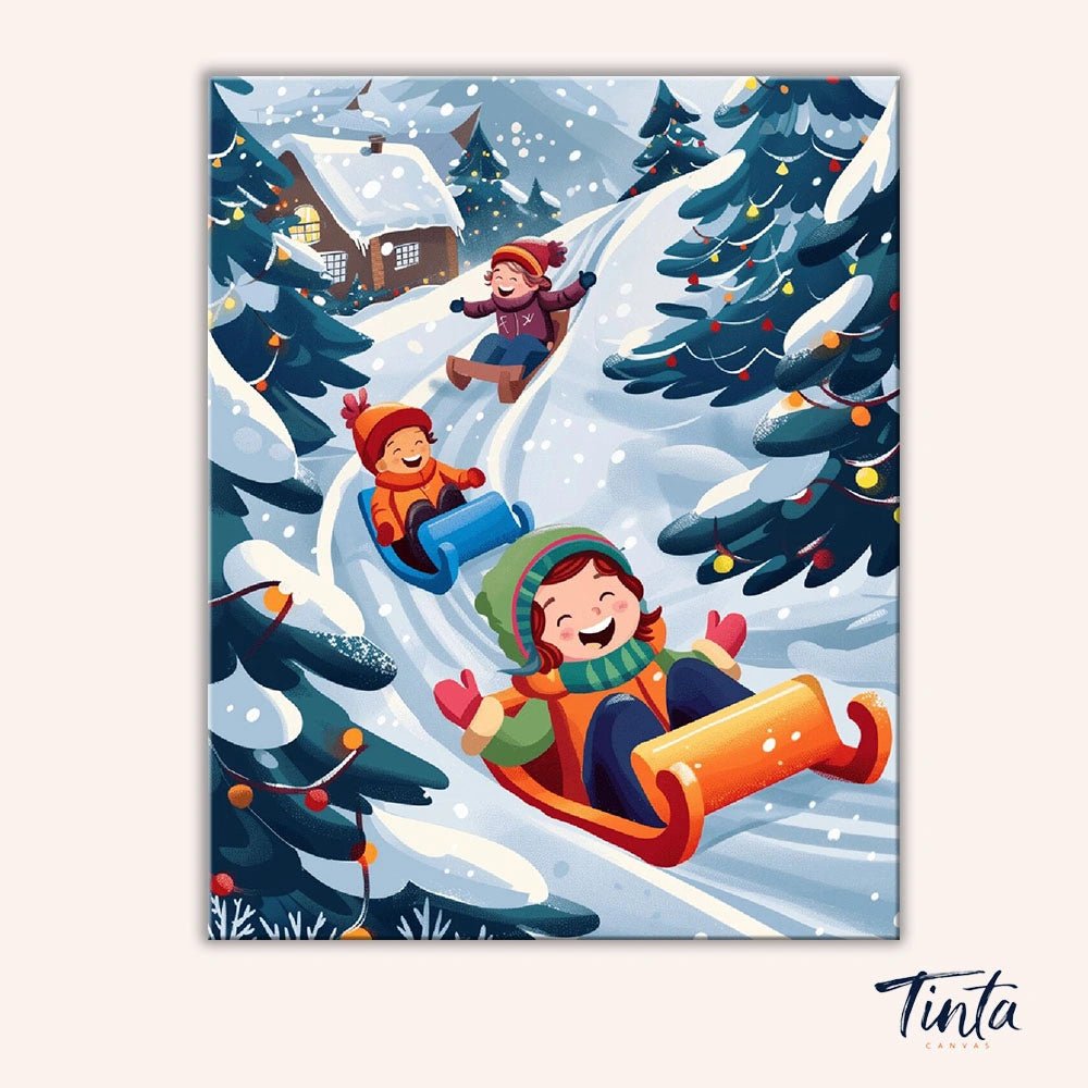 Winter Sledding Joy paint by numbers kit