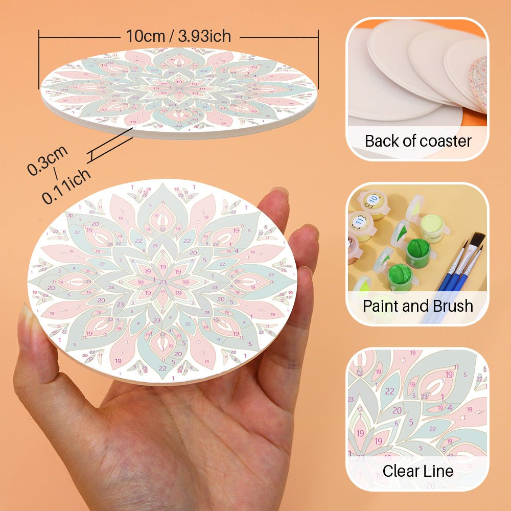 Colorful Mandala Patterns - Coasters Paint by Numbers Kit (6 Pieces) paint by numbers kit