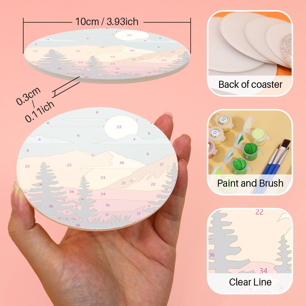 Serene Sunset Landscapes - Coasters Paint by Numbers Kit (6 Pieces) paint by numbers kit