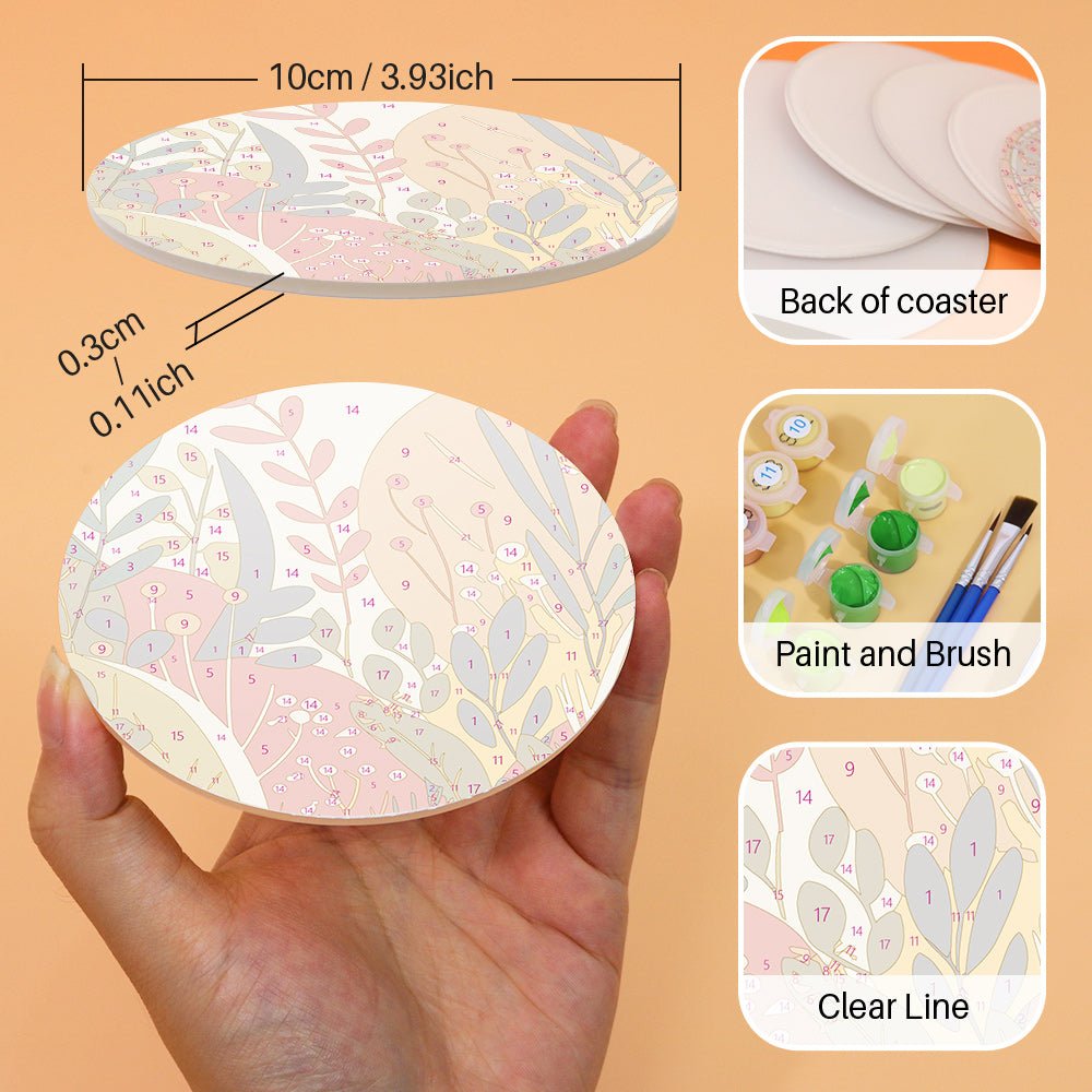 Modern Botanical Art - Coasters Paint by Numbers Kit (6 Pieces) paint by numbers kit