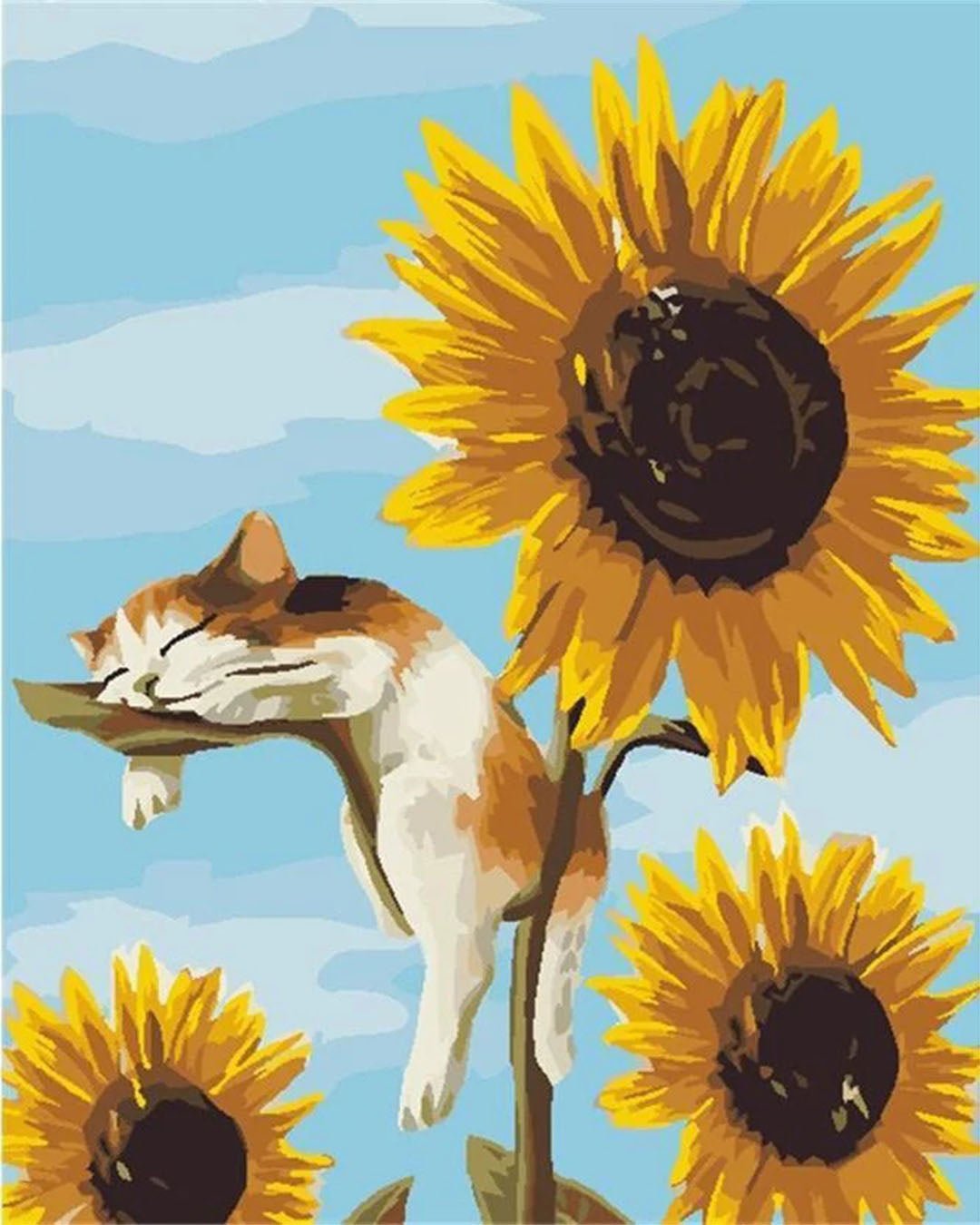 Cat Sleeping on Sunflower paint by numbers kit