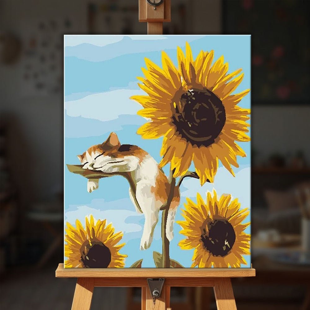 Cat Sleeping on Sunflower paint by numbers kit