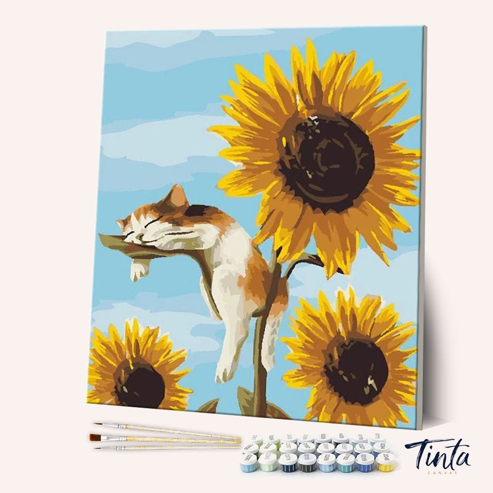 Cat Sleeping on Sunflower paint by numbers kit