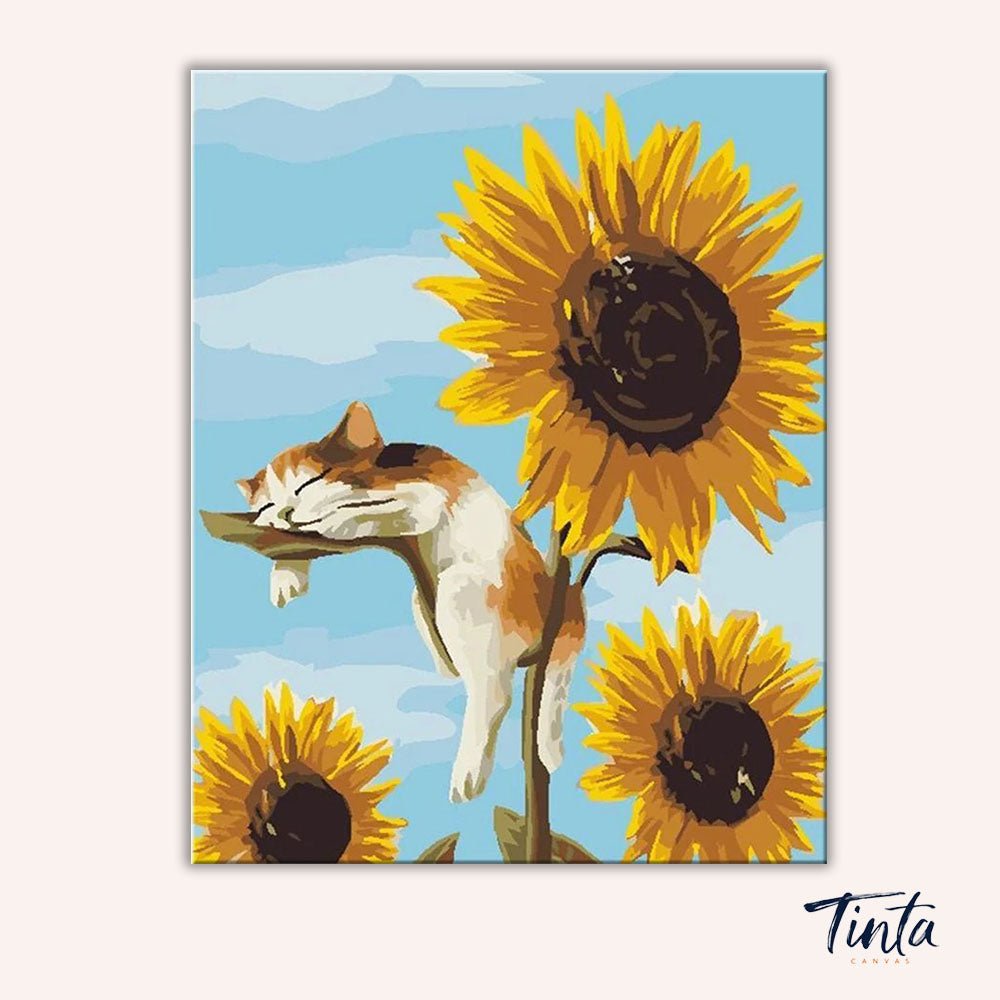 Cat Sleeping on Sunflower paint by numbers kit
