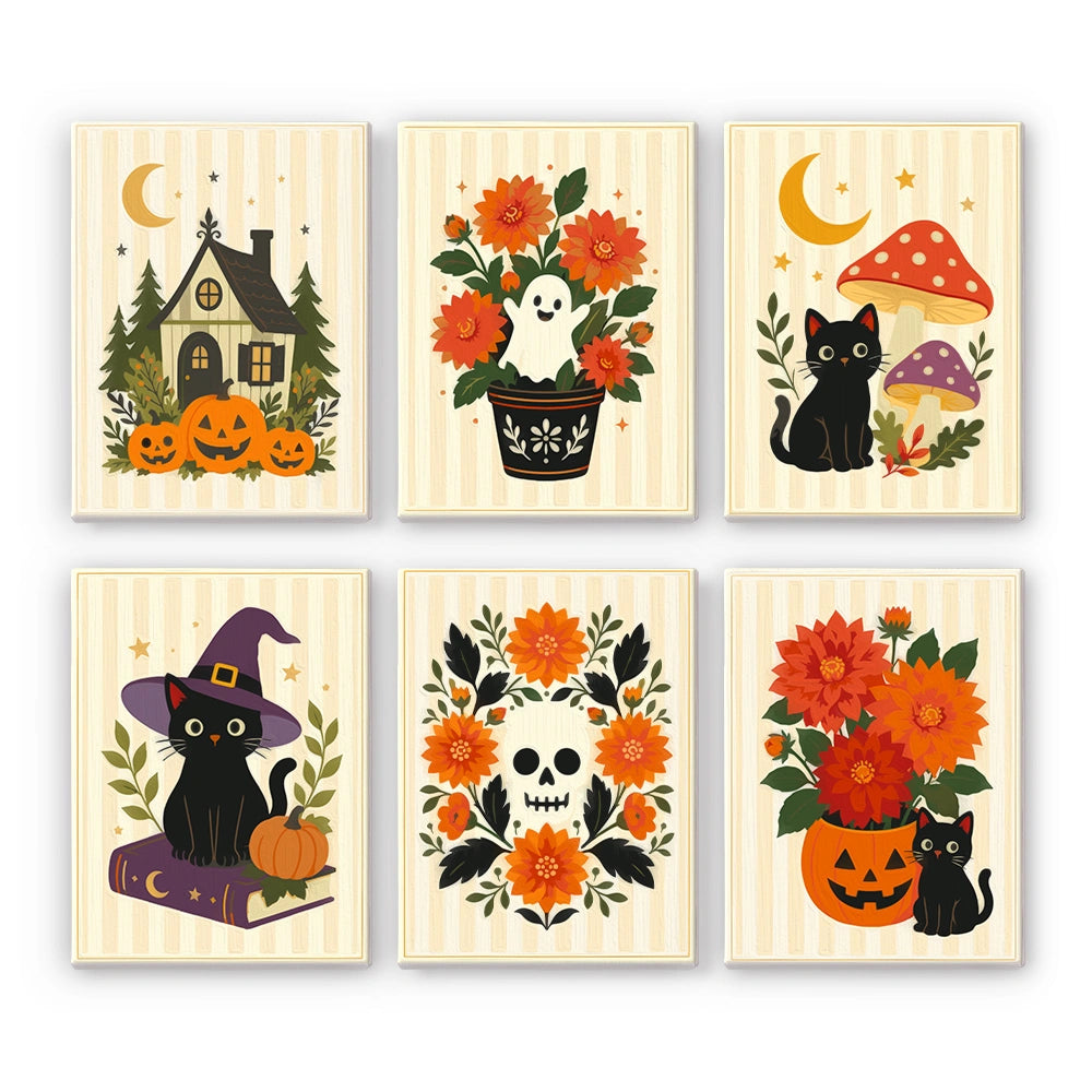 Vintage Halloween Blooms - Mini Paint by Numbers (6 Pieces)