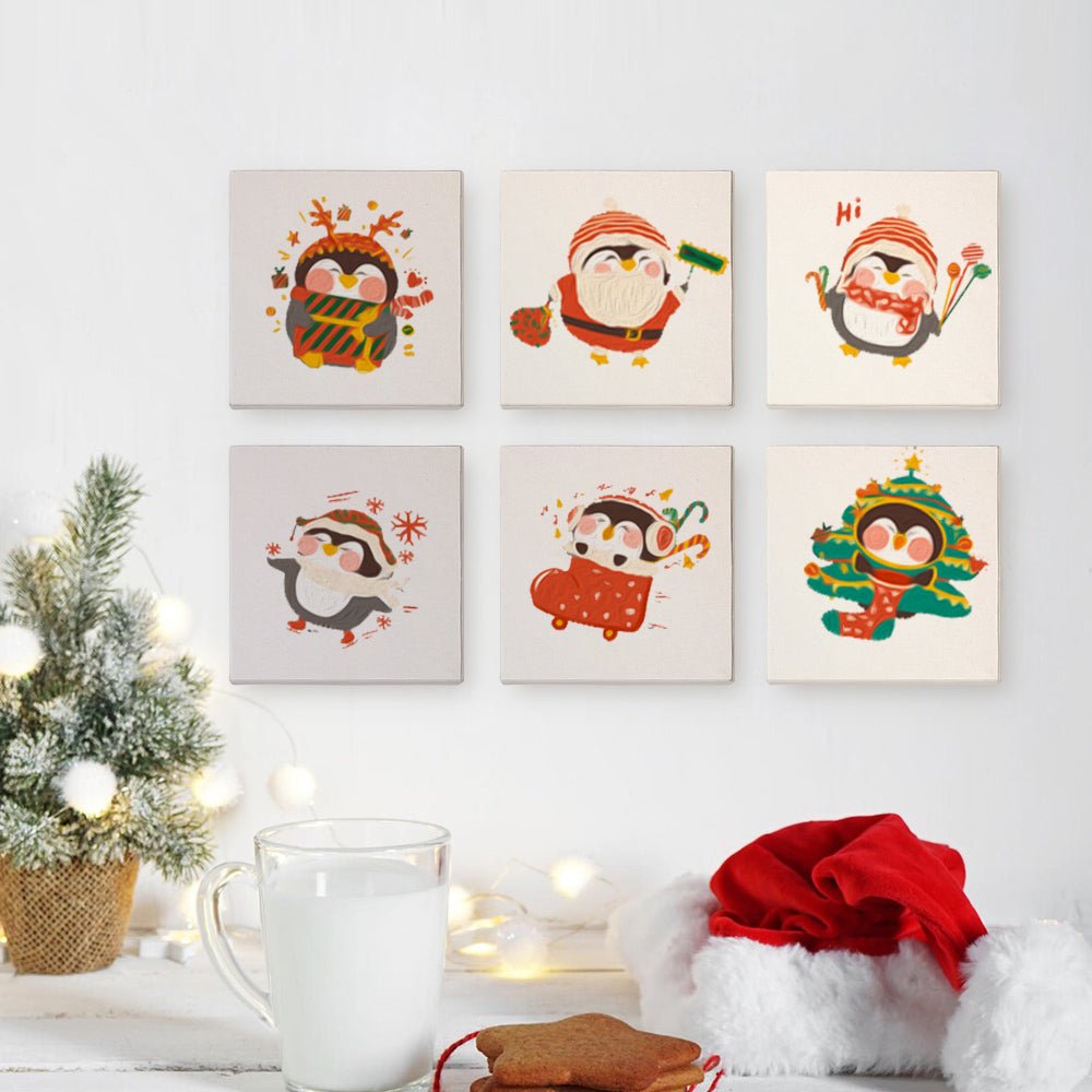 Cozy Christmas Penguins - Mini Paint by Numbers Kit (6 Pieces) paint by numbers kit
