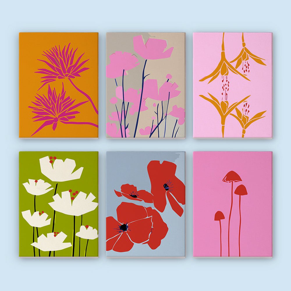 Modern Floral Harmony - Mini Paint by Numbers Kit (6 Pieces) paint by numbers kit